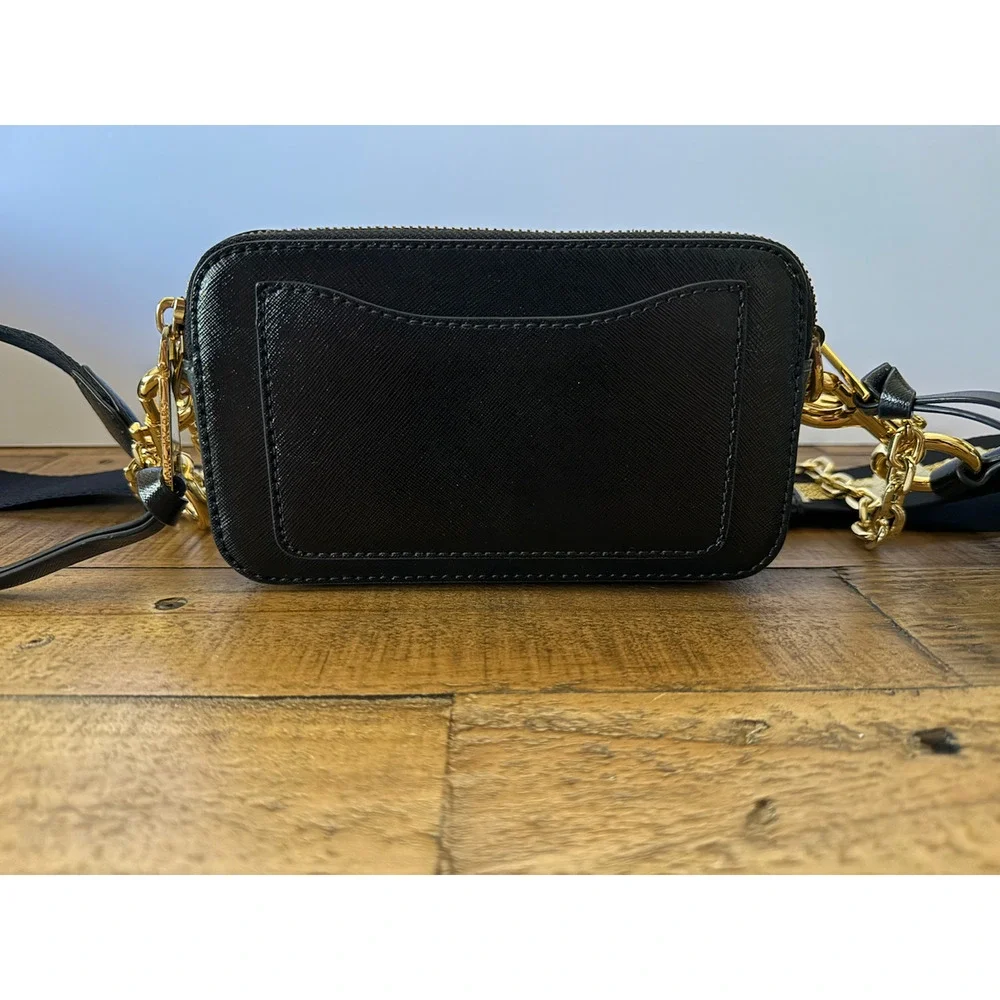 Marc Jacobs The Snapshot Bag Women's Small Black Leather Crossbody Glitter Strap